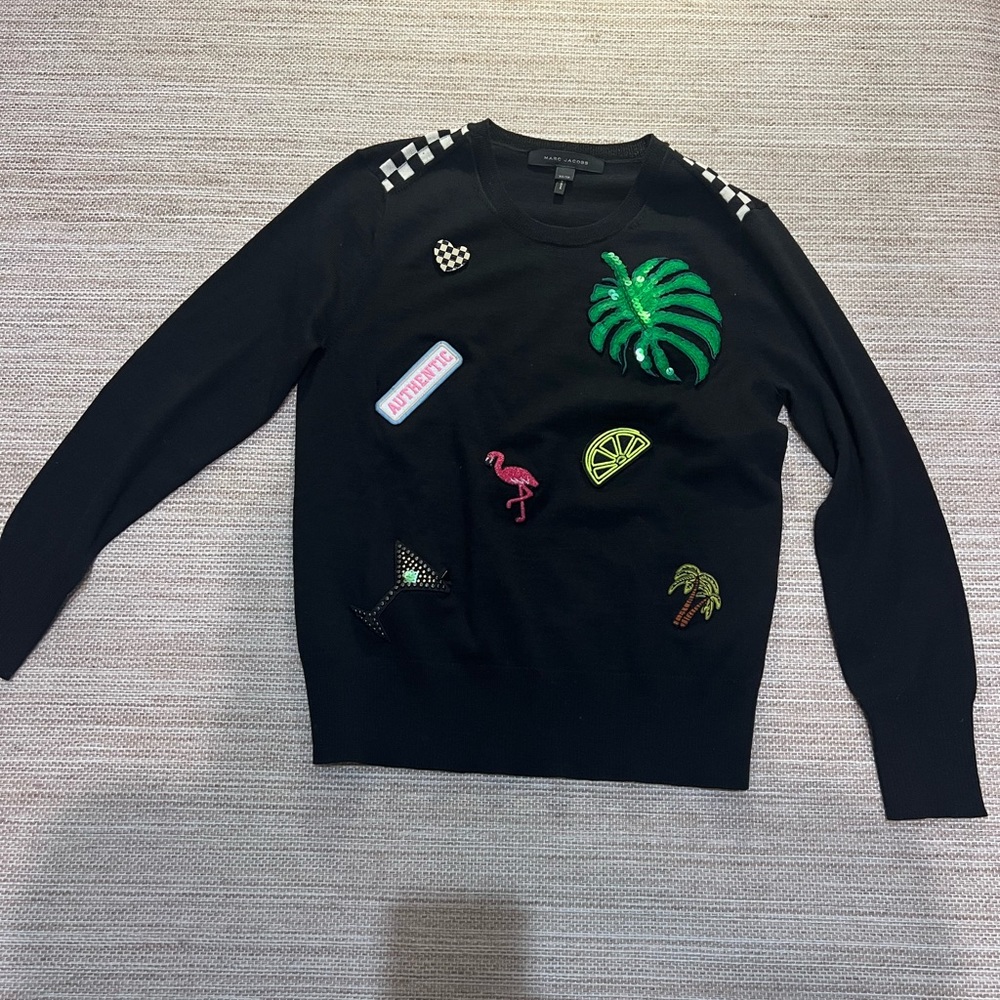 Marc Jacobs size xs wool crewneck with appliqués  excellent condition